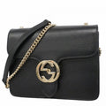 Gucci Shoulder Bag GG Marmont Leather Black Gold