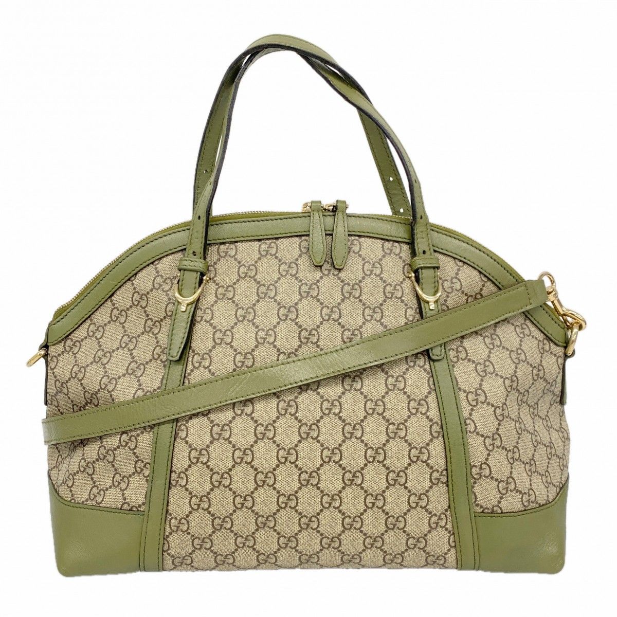 Gucci Handbag GG Supreme Brown Green Gold