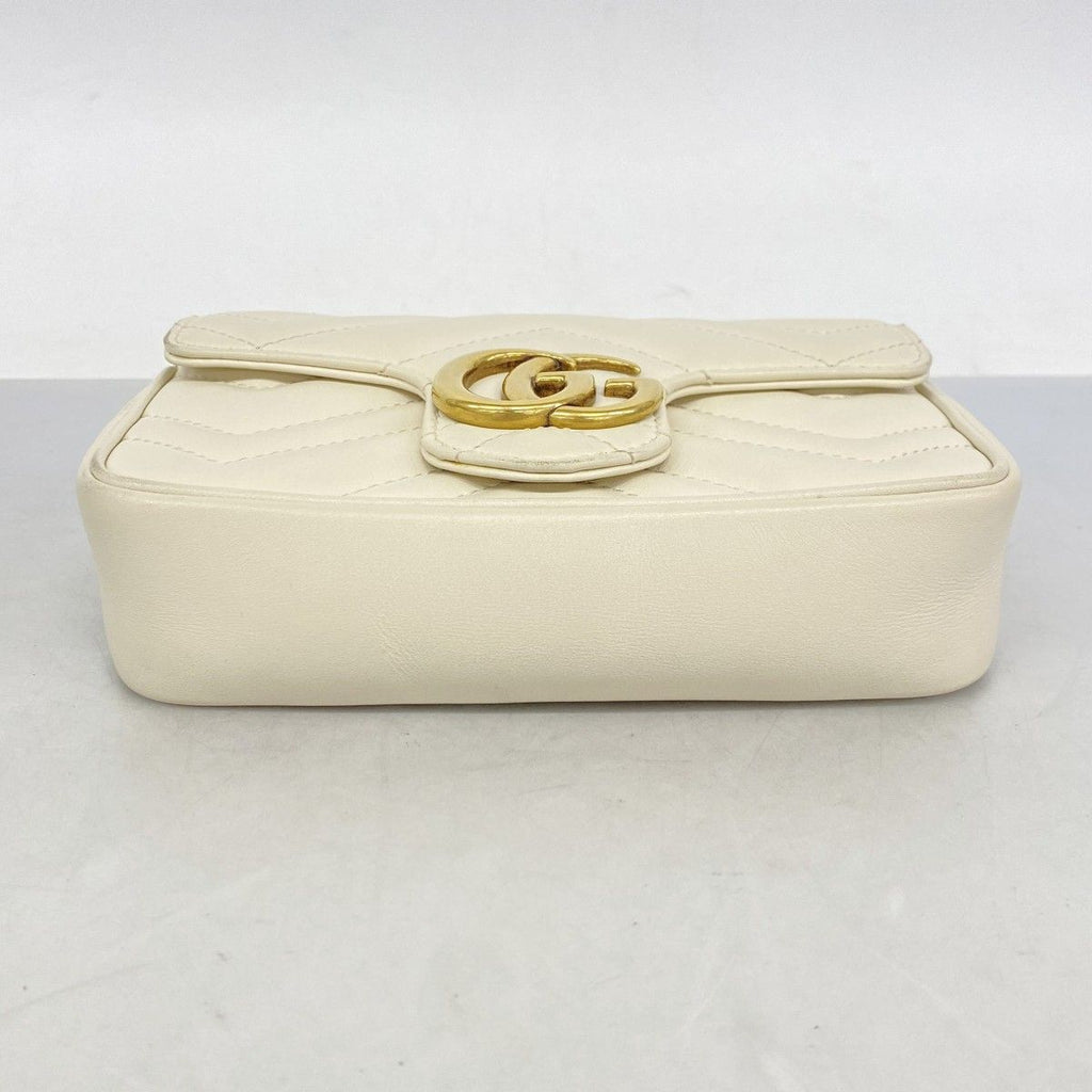 Gucci Shoulder Bag GG Marmont Leather White Gold — view 3