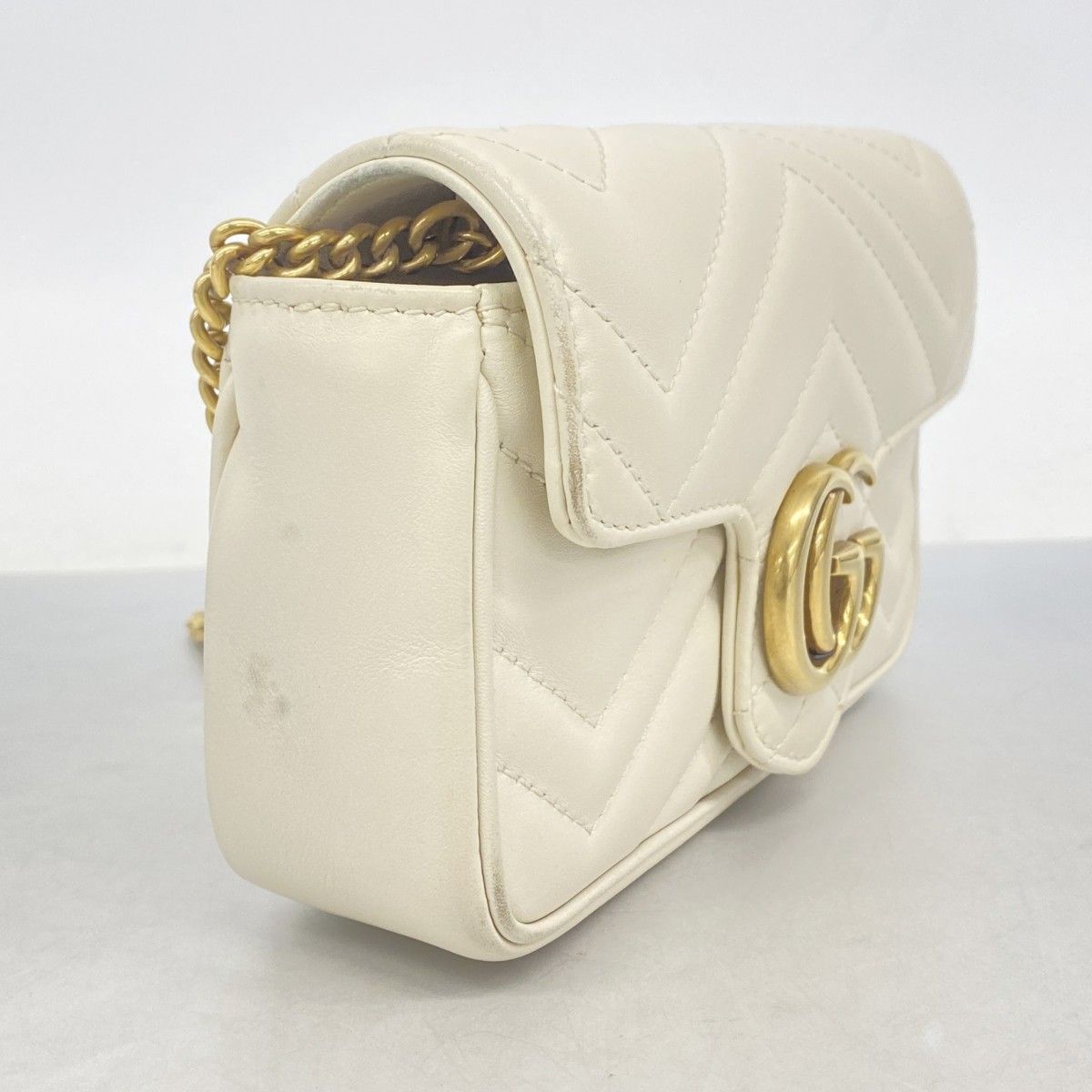 Gucci Shoulder Bag GG Marmont Leather White Gold — view 2
