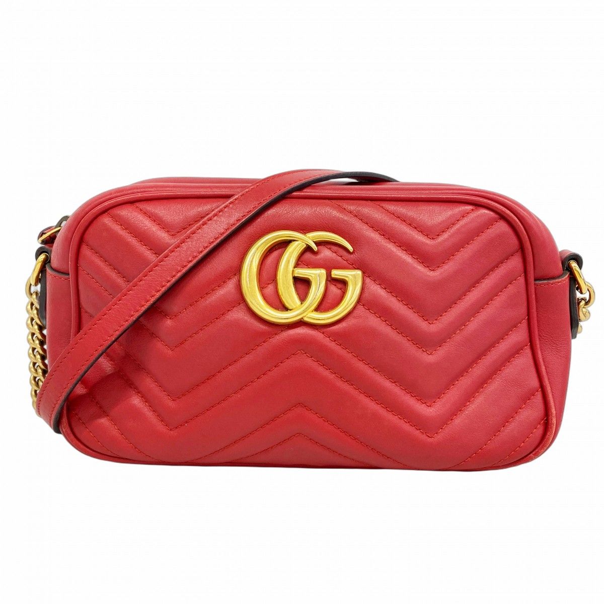 Gucci Shoulder Bag GG Marmont Leather Red Gold
