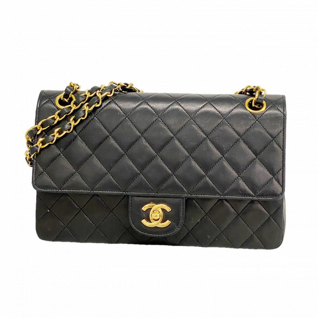 Chanel Shoulder Bag Quilted Lambskin Black Gold