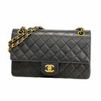 Chanel Shoulder Bag Quilted Lambskin Black Gold