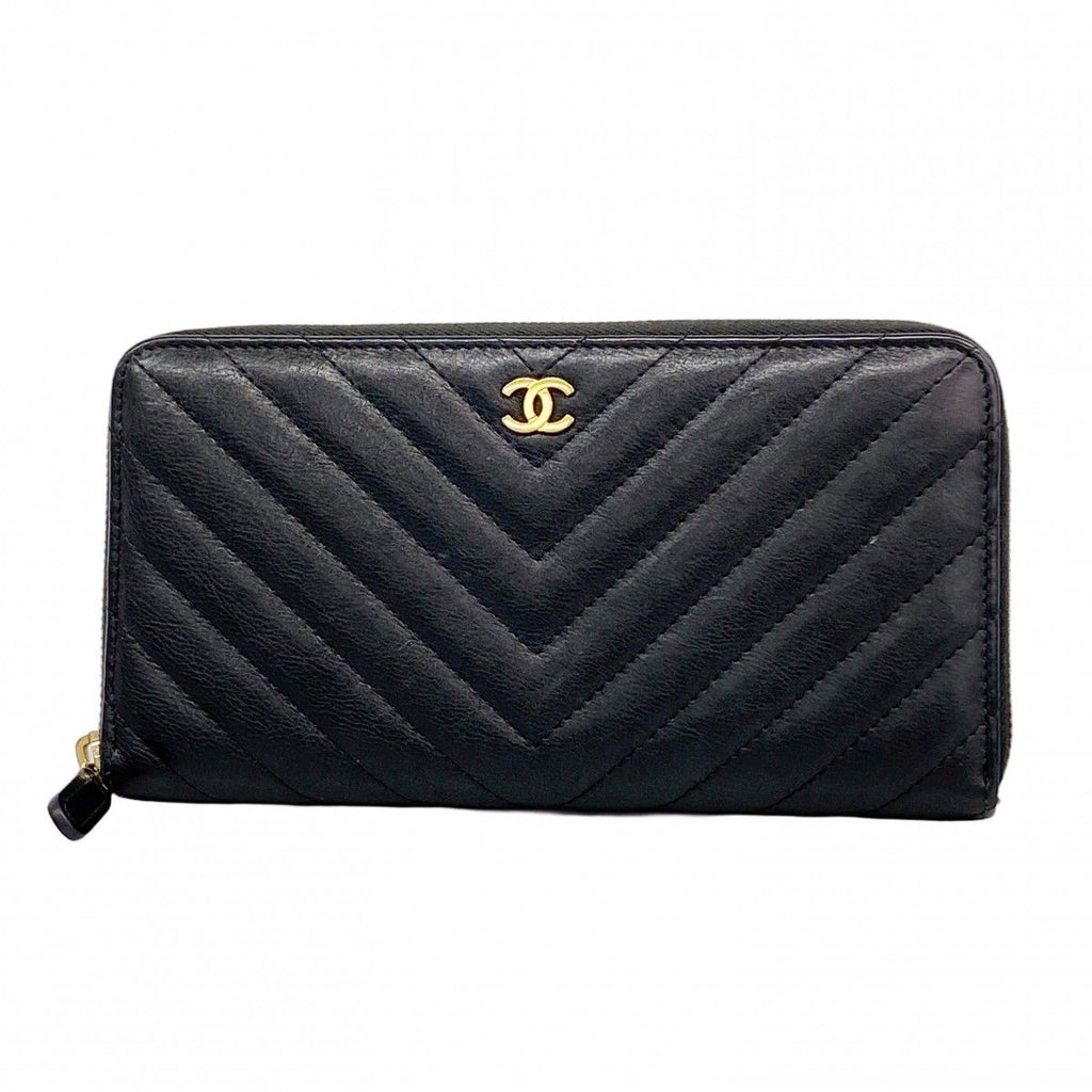 Chanel Wallet Che Blanc Leather Black Gold