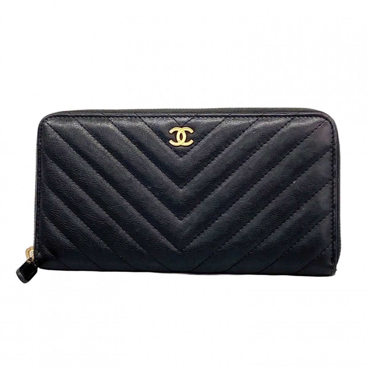 Chanel Wallet Che Blanc Leather Black Gold