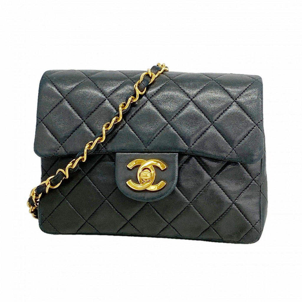 Chanel Shoulder Bag Quilted Lambskin Black Gold