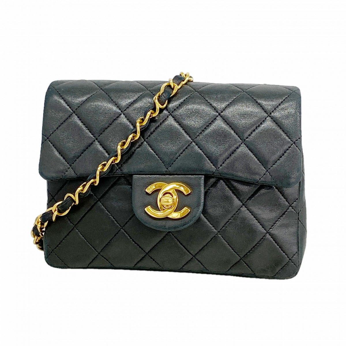 Chanel Shoulder Bag Quilted Lambskin Black Gold