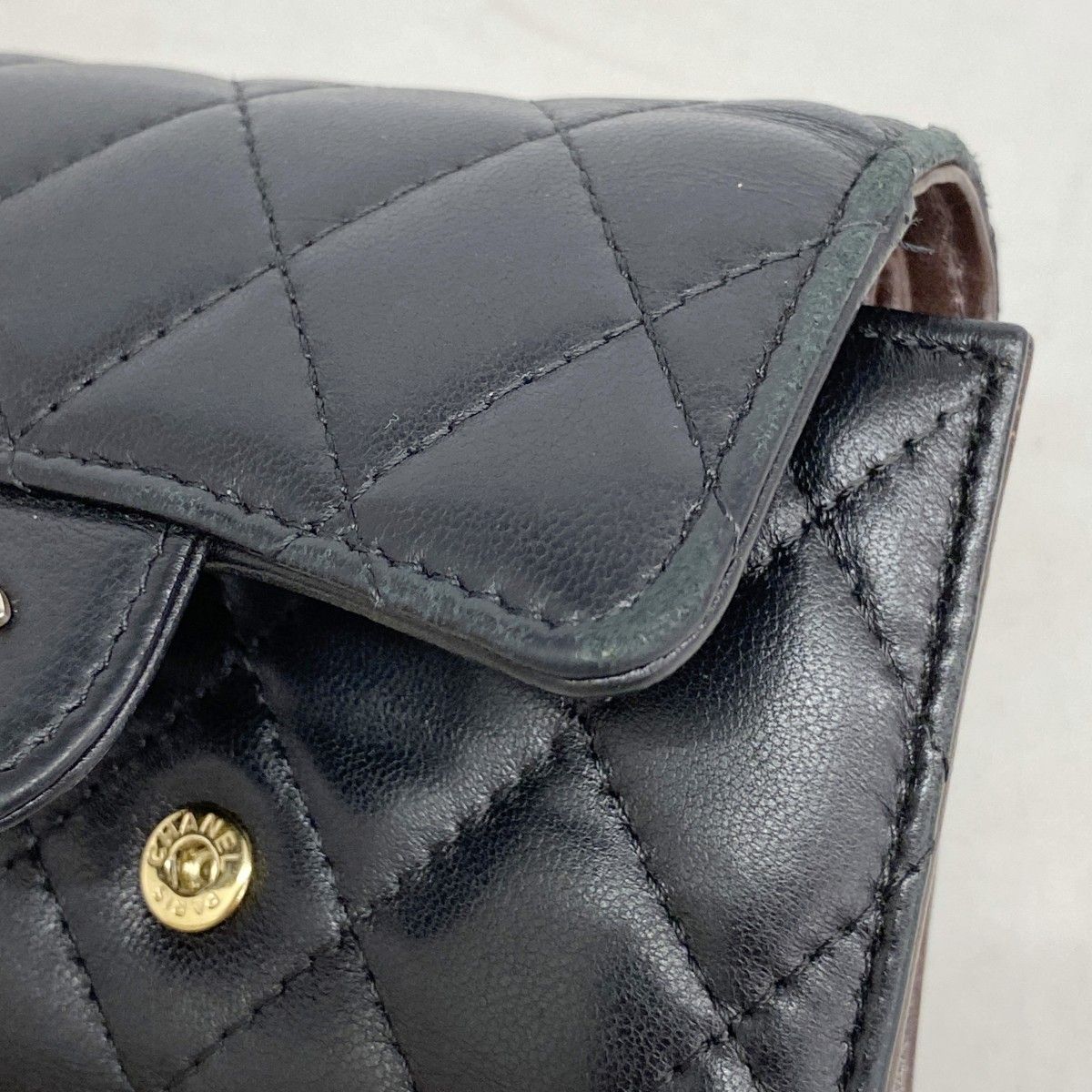 Chanel Trifold Wallet Quilted Lambskin Black Gold — view 7