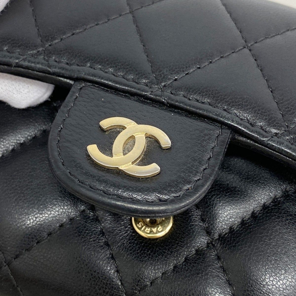Chanel Trifold Wallet Quilted Lambskin Black Gold — view 8