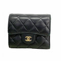 Chanel Trifold Wallet Quilted Lambskin Black Gold