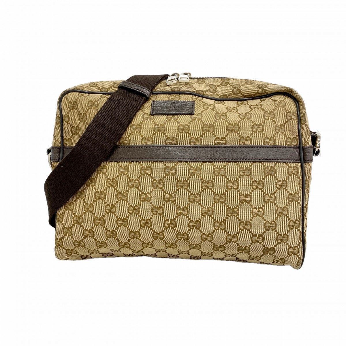 Gucci Shoulder Bag GG Canvas Brown Silver