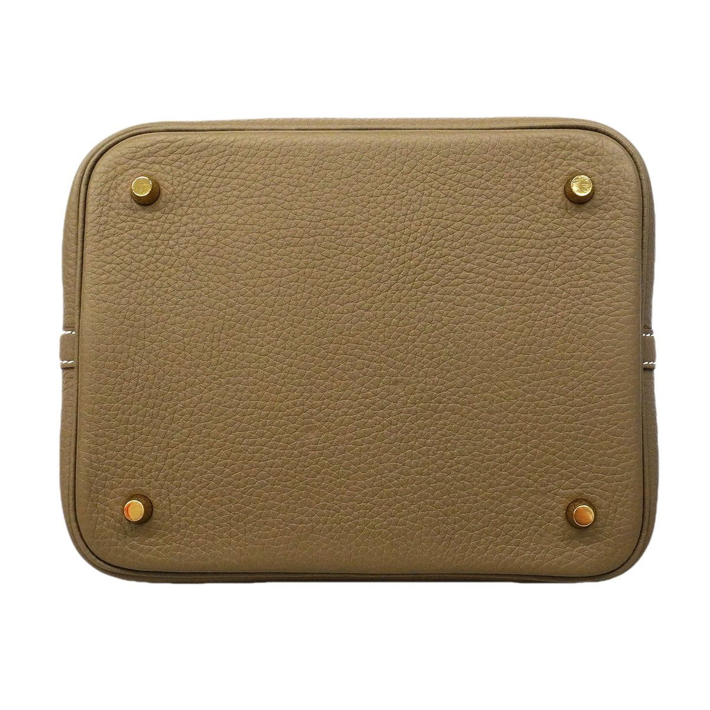 Hermes Handbag Picotin Lock MM Taurillon Clemence Etoupe Gold — view 3