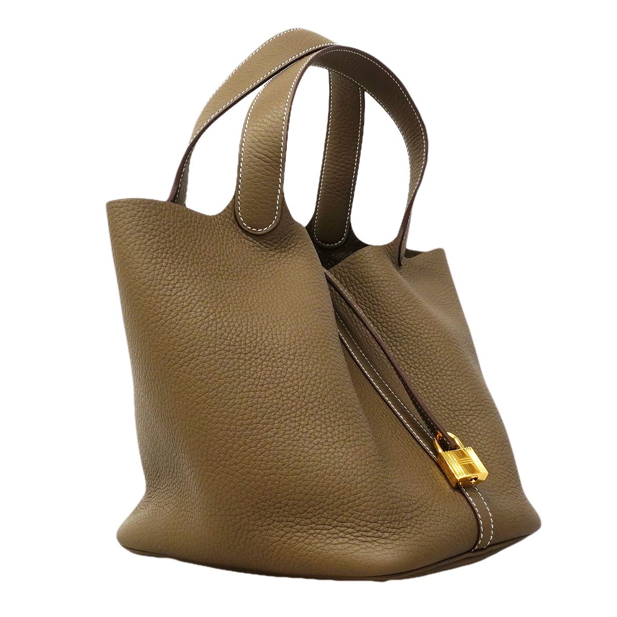 Hermes Handbag Picotin Lock MM Taurillon Clemence Etoupe Gold — view 2
