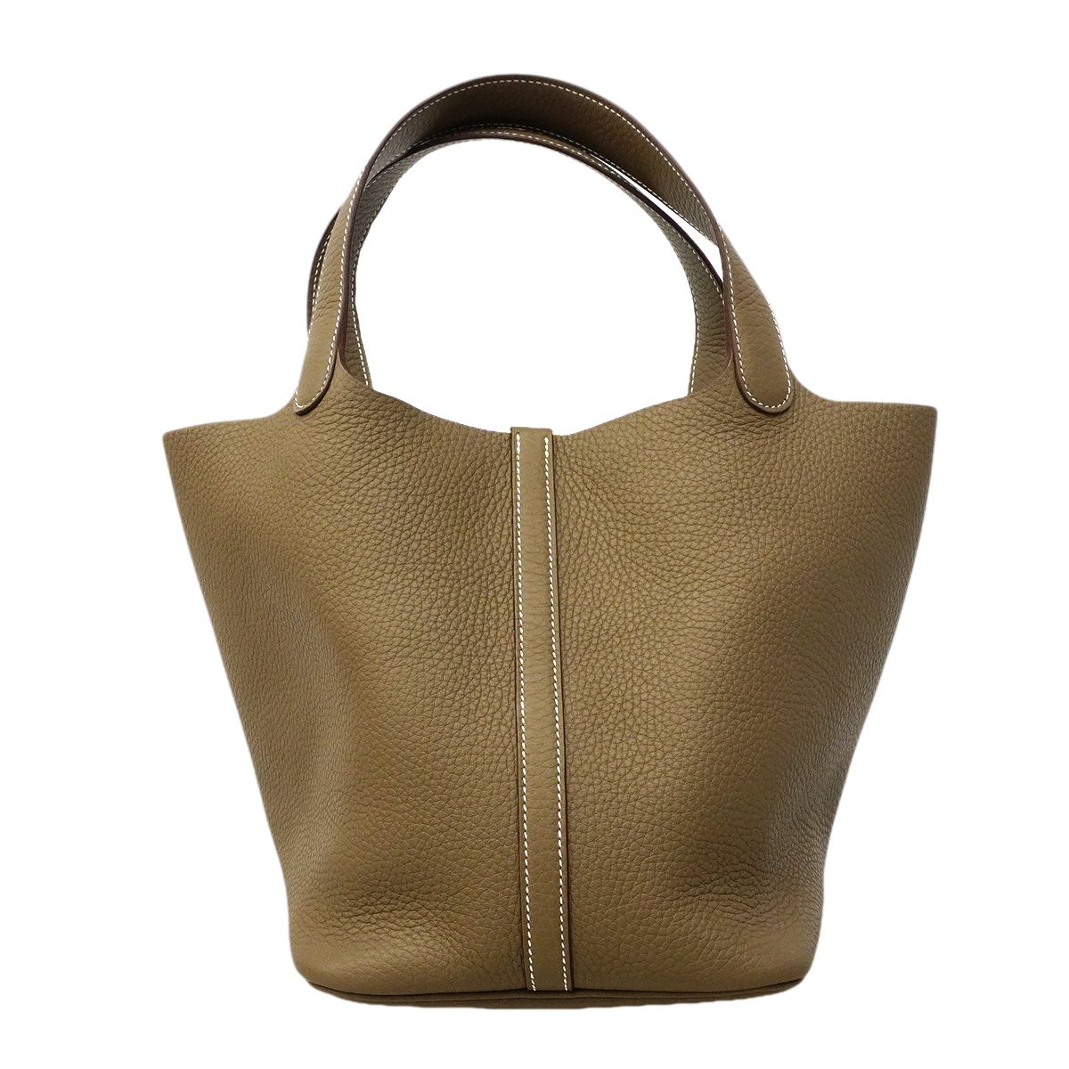 Hermes Handbag Picotin Lock MM Taurillon Clemence Etoupe Gold — view 8