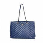 Chanel Chain Tote Stitch Lambskin Navy Silver