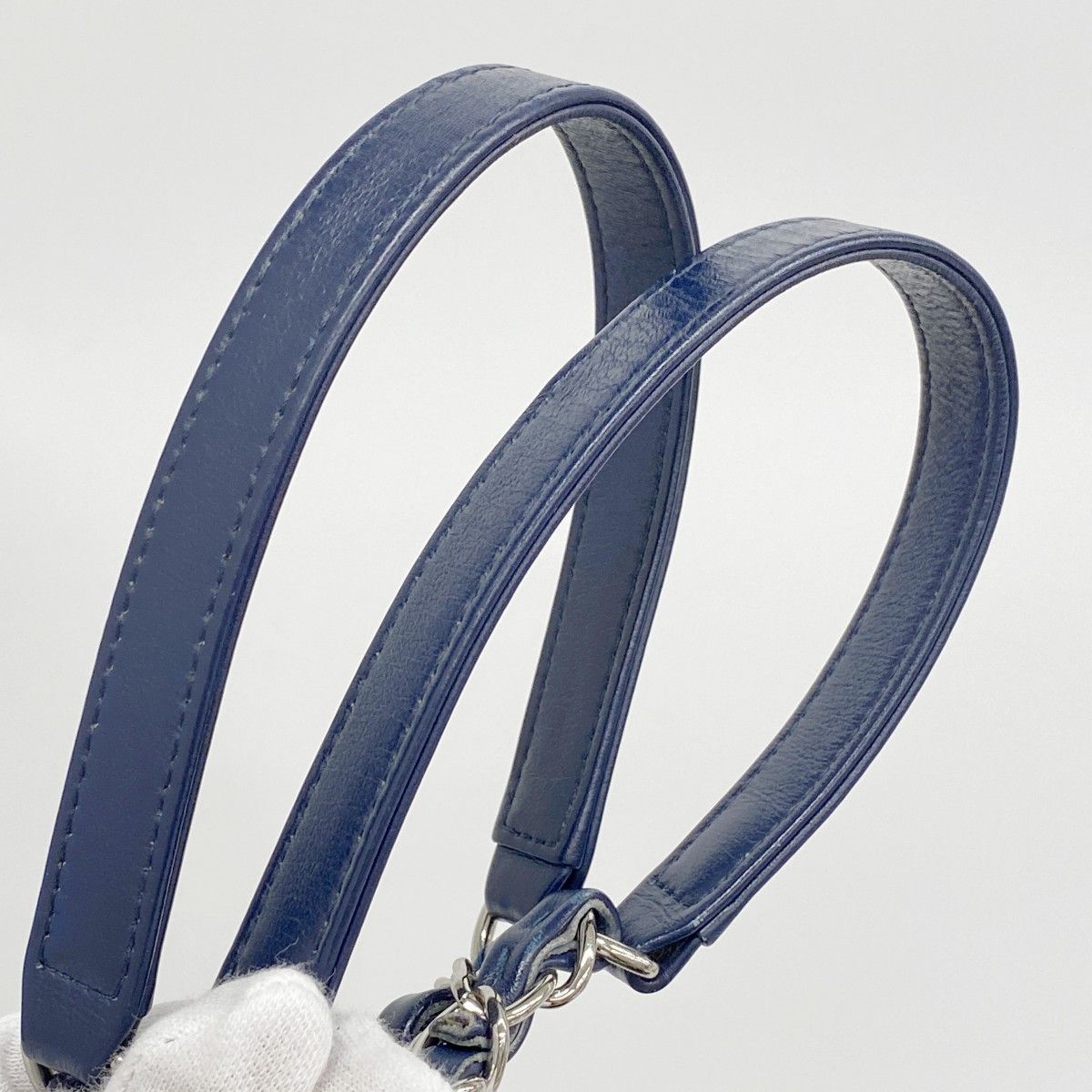 Chanel Chain Tote Stitch Lambskin Navy Silver — view 8