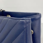 Chanel Chain Tote Stitch Lambskin Navy Silver — view 7
