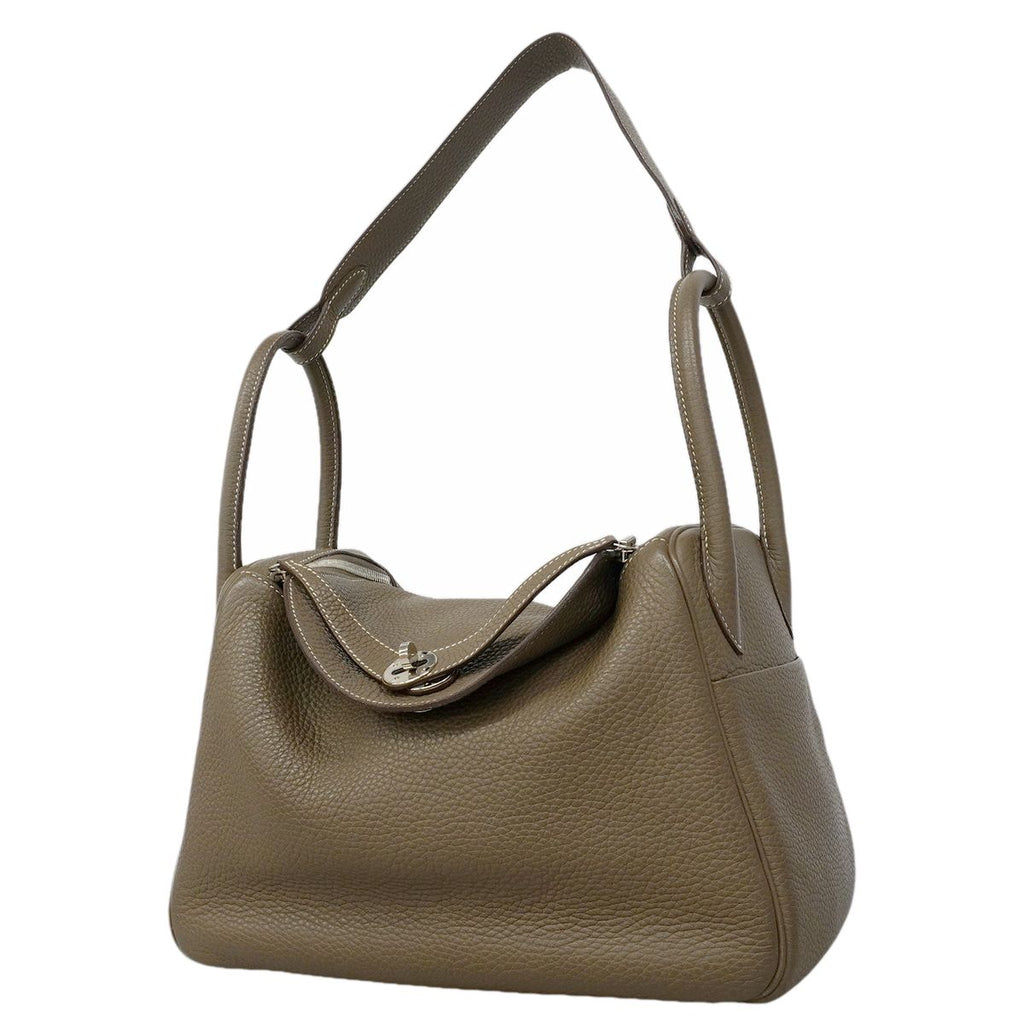 Hermes Handbag Lindy 30 Taurillon Clemence Etoupe Silver 2-Way