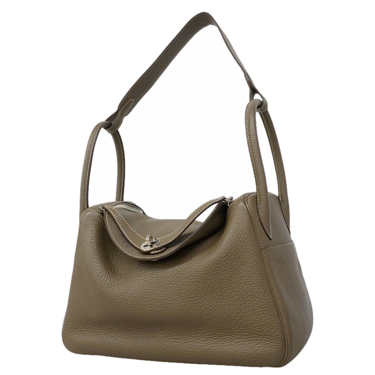 Hermes Handbag Lindy 30 Taurillon Clemence Etoupe Silver 2-Way