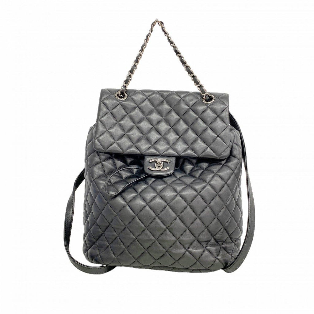 Chanel Backpack Quilted Lambskin Black Silver