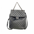 Chanel Backpack Quilted Lambskin Black Silver
