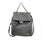 Chanel Backpack Quilted Lambskin Black Silver