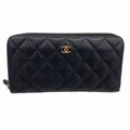 Chanel Wallet Quilted Caviar Leather Black Gold