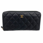 Chanel Wallet Quilted Caviar Leather Black Gold