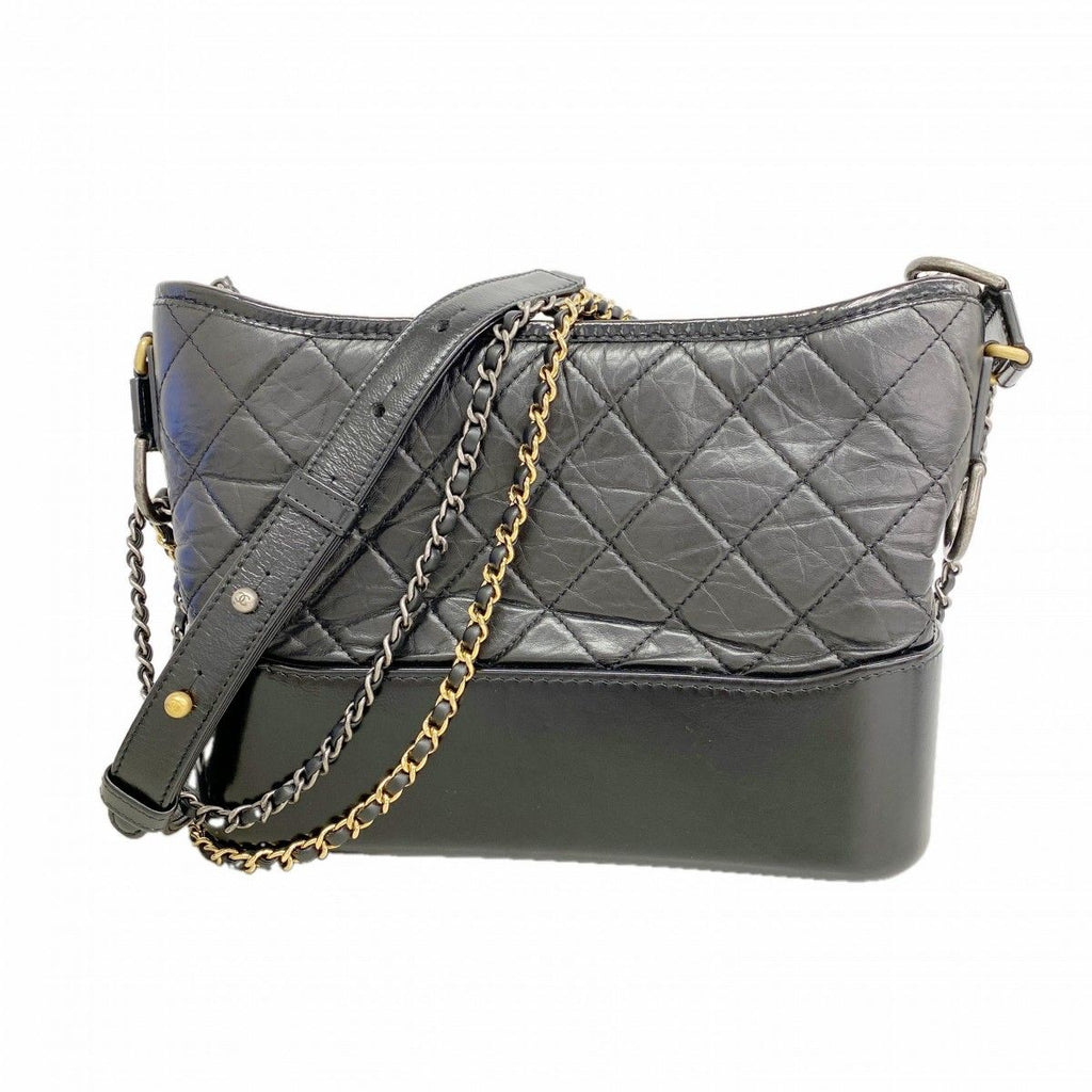 Chanel Shoulder Bag Gabrielle Calfskin Black Gold Silver