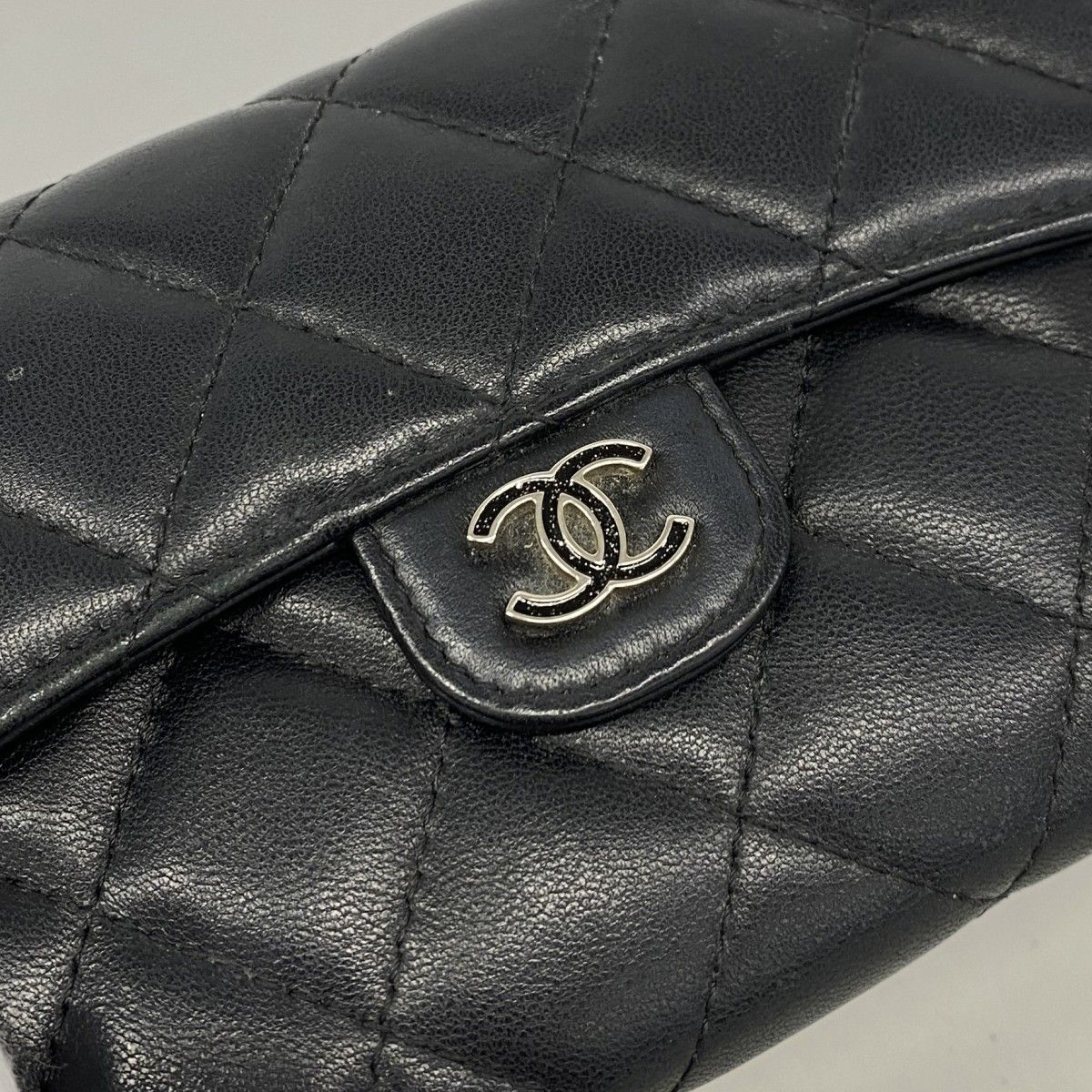 Chanel Trifold Wallet Quilted Lambskin Black Silver — view 8
