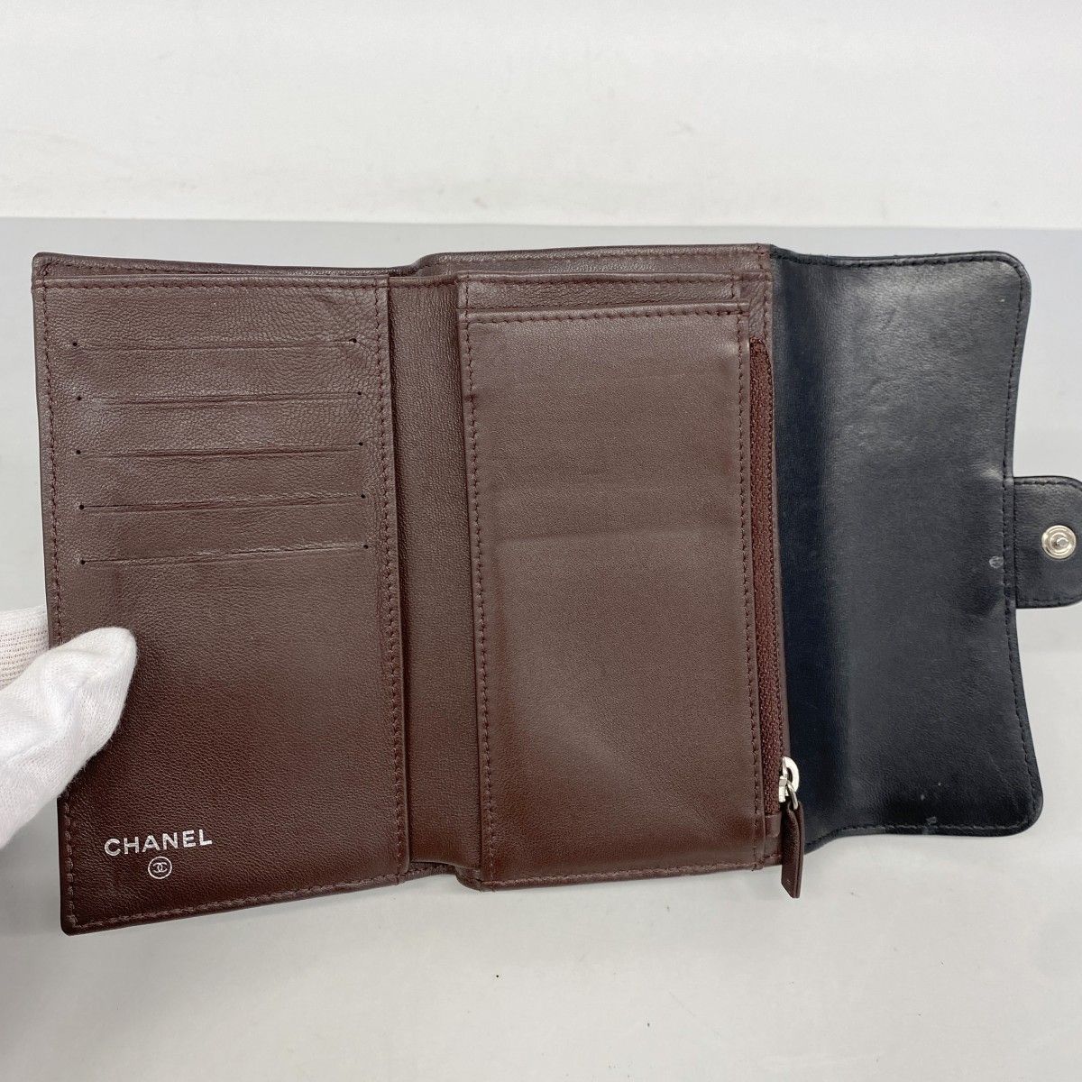 Chanel Trifold Wallet Quilted Lambskin Black Silver — view 3