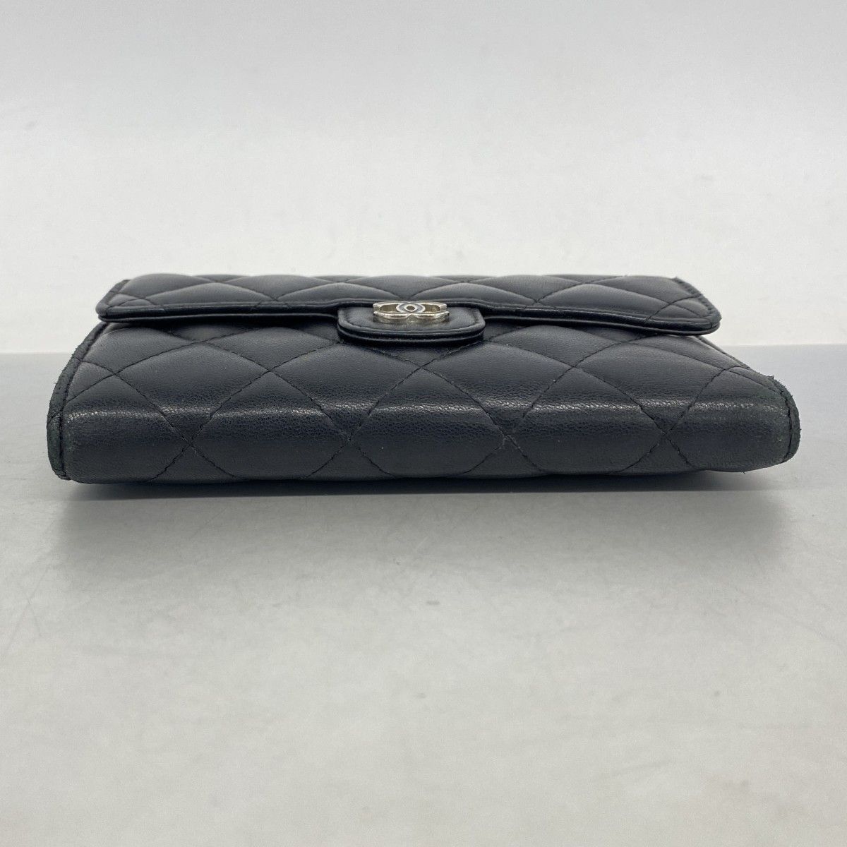 Chanel Trifold Wallet Quilted Lambskin Black Silver — view 2
