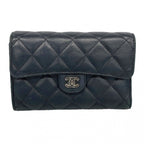 Chanel Trifold Wallet Quilted Lambskin Black Silver