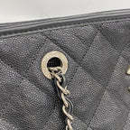 Chanel Chain Tote Quilted Caviar Leather Black Silver — view 9