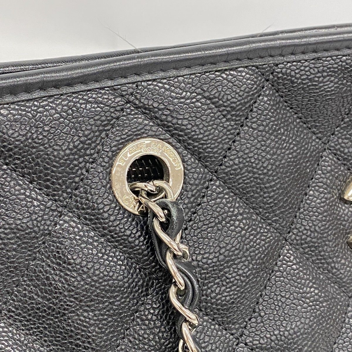 Chanel Chain Tote Quilted Caviar Leather Black Silver — view 9