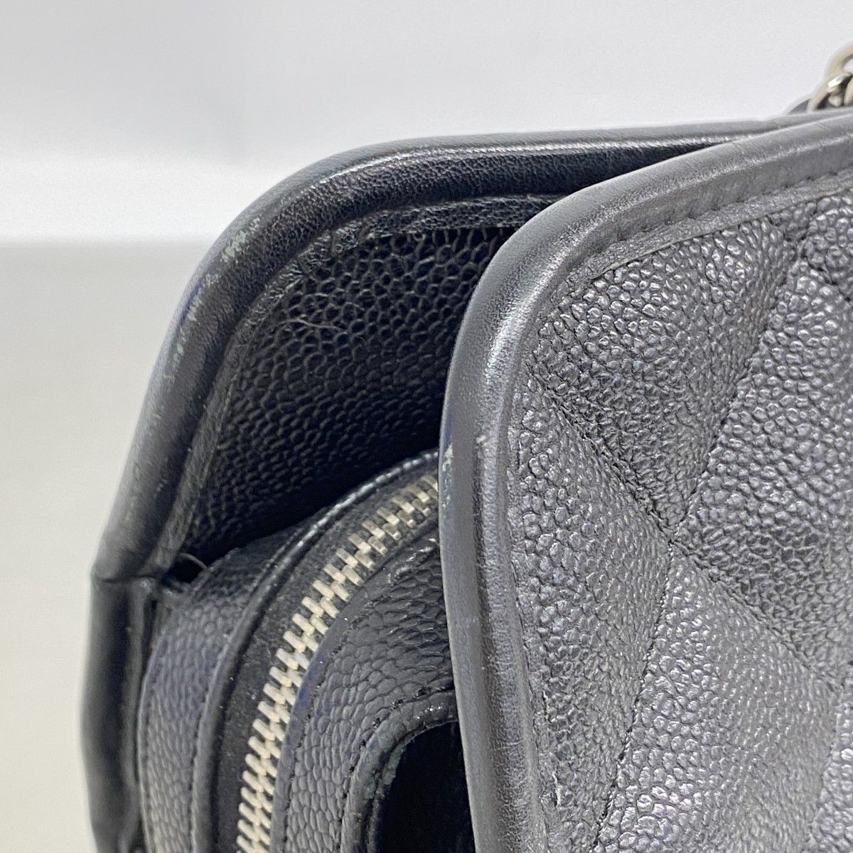 Chanel Chain Tote Quilted Caviar Leather Black Silver — view 7