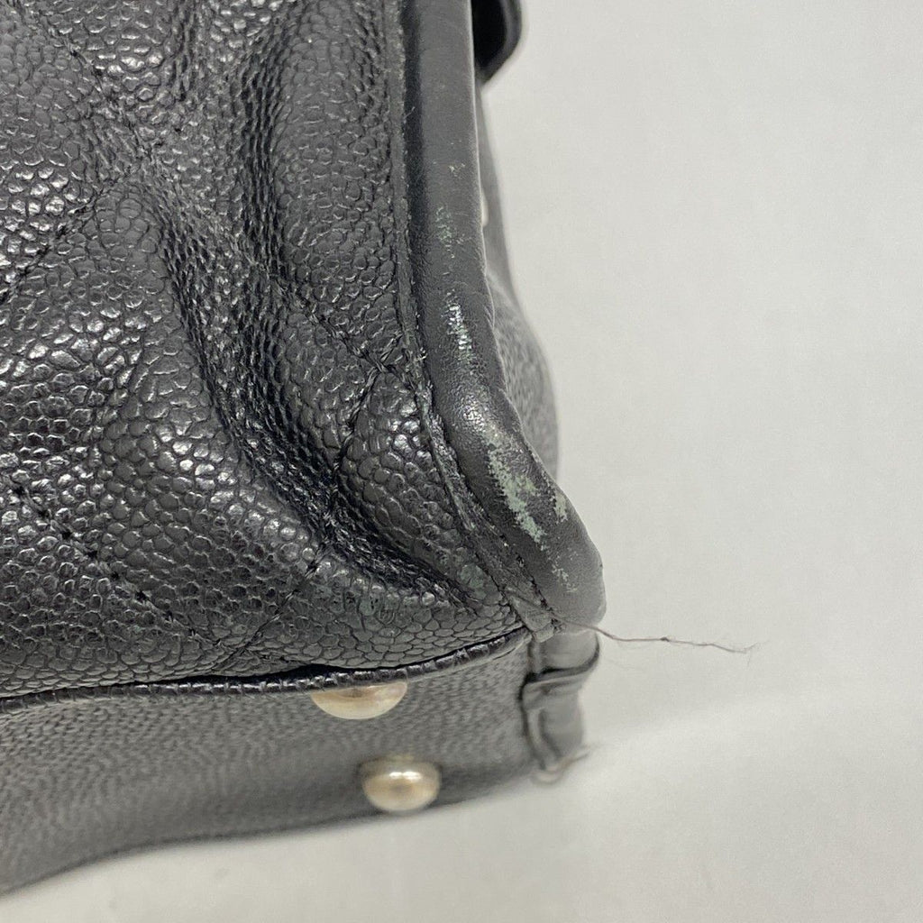 Chanel Chain Tote Quilted Caviar Leather Black Silver — view 6