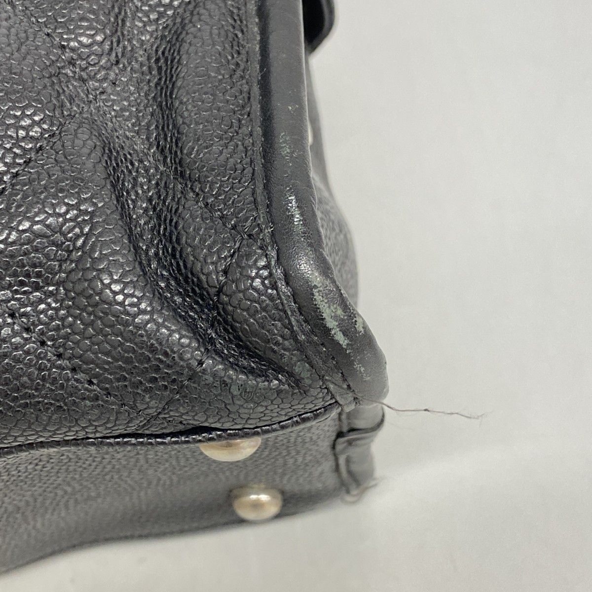 Chanel Chain Tote Quilted Caviar Leather Black Silver — view 6
