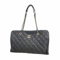 Chanel Chain Tote Quilted Caviar Leather Black Silver