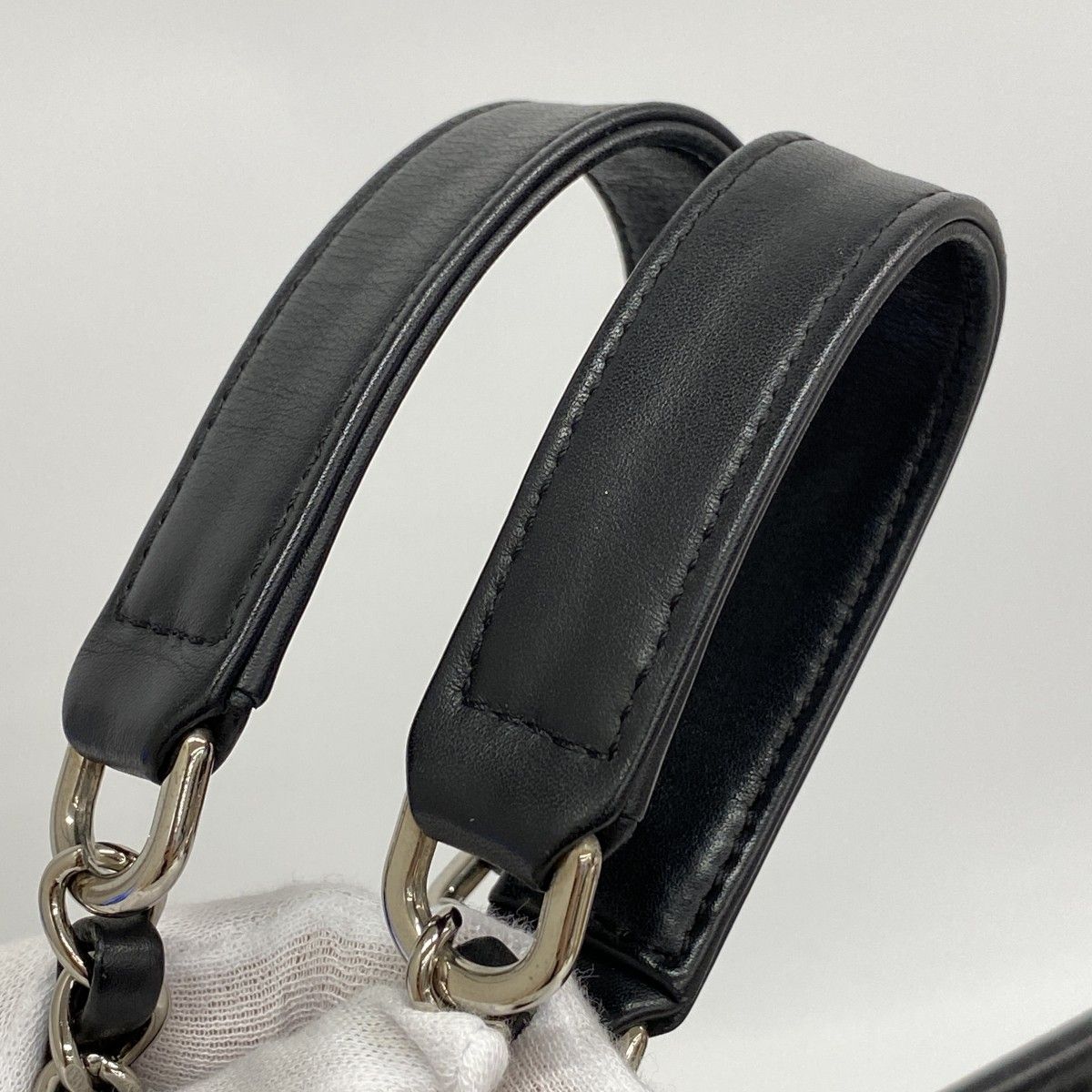 Chanel Chain Tote Quilted Caviar Leather Black Silver — view 8