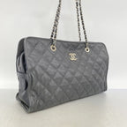 Chanel Chain Tote Quilted Caviar Leather Black Silver — view 2