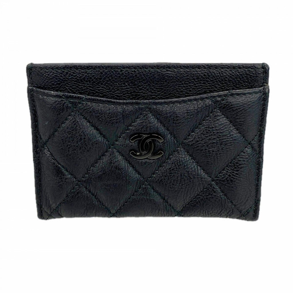 Chanel Card Case Quilted Leather Black Silver