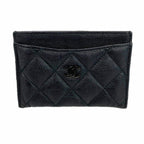 Chanel Card Case Quilted Leather Black Silver