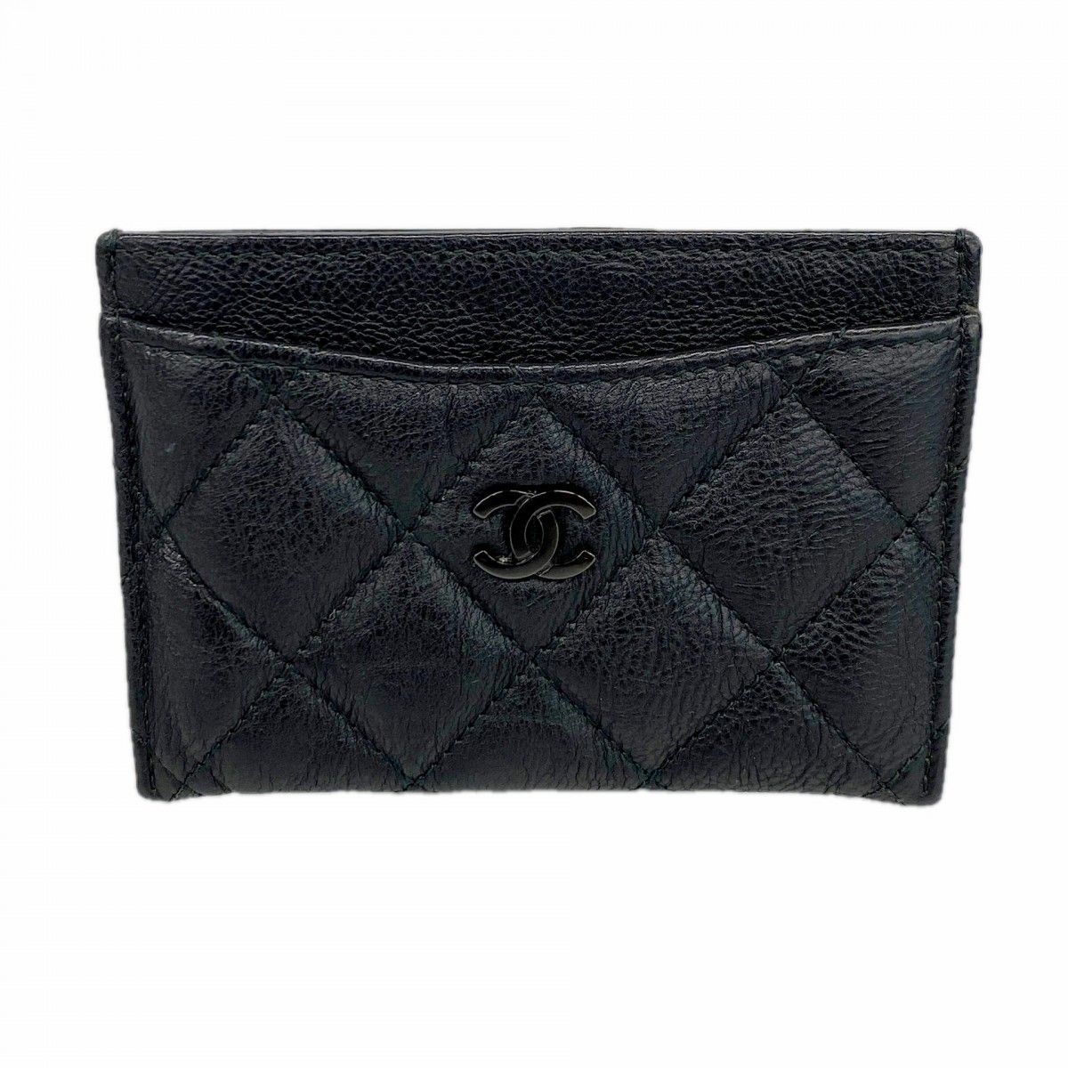 Chanel Card Case Quilted Leather Black Silver