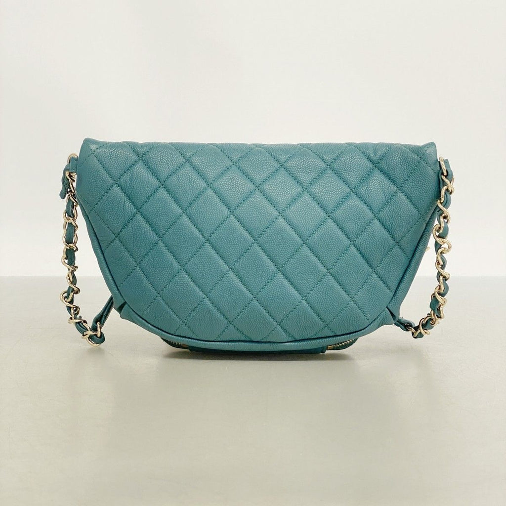 Chanel Waist Bag Quilted Caviar Leather Green Champagne Gold — view 9