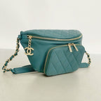 Chanel Waist Bag Quilted Caviar Leather Green Champagne Gold — view 2
