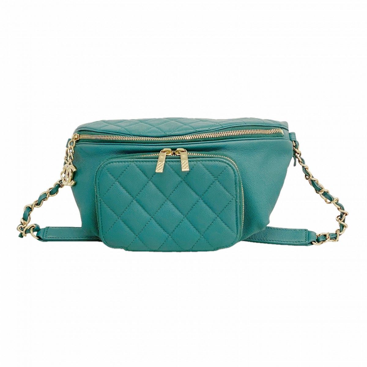 Chanel Waist Bag Quilted Caviar Leather Green Champagne Gold