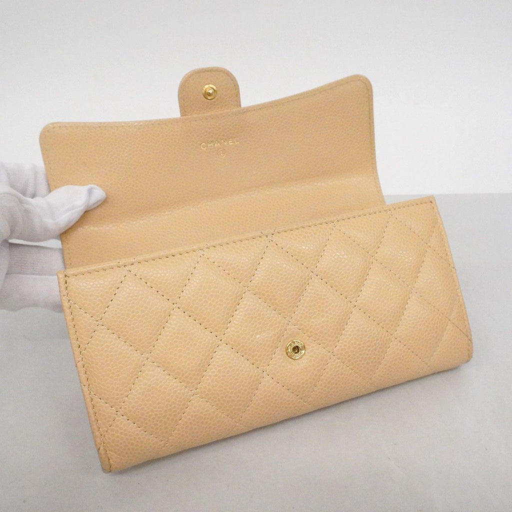 Chanel Wallet Quilted Caviar Leather Beige Gold — view 9