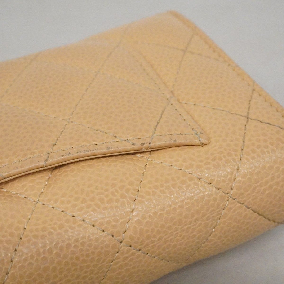 Chanel Wallet Quilted Caviar Leather Beige Gold — view 7