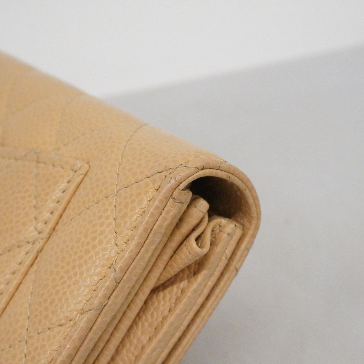 Chanel Wallet Quilted Caviar Leather Beige Gold — view 6